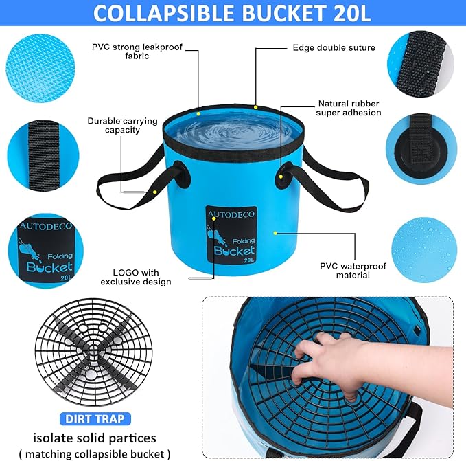 AUTODECO 44Pcs Car Wash Detailing Kit Cleaning Kits with Foam Gun Sprayer Wash Mop with Long Handle Collapsible Bucket Large Wash Mitt Towels Complete Interior Exterior Car Washing Supply Set Blue