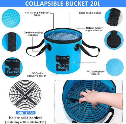 AUTODECO 44Pcs Car Wash Detailing Kit Cleaning Kits with Foam Gun Sprayer Wash Mop with Long Handle Collapsible Bucket Large Wash Mitt Towels Complete Interior Exterior Car Washing Supply Set Blue
