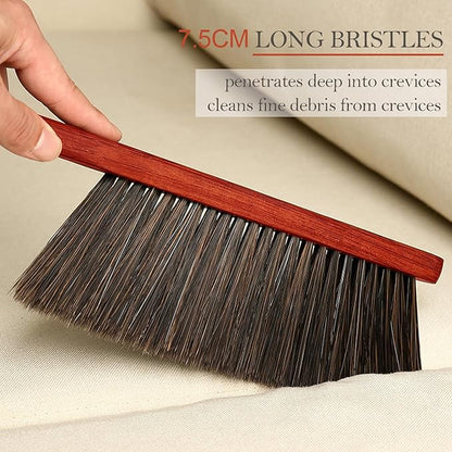 Hand Broom Counter Brush with Wood Handle Soft Bristle Dusting Brush for Car Furniture Bed Sofa Piano Guitar