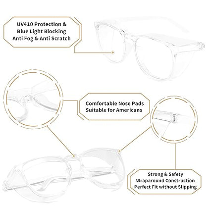 Alsenor Safety Glasses Anti Fog Goggles Protective Eyewear Blue Light Blocking Anti Dust UV Protection Glasses For Men Women (Transparent)