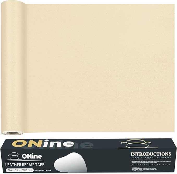 ONine Leather Repair Tape,Self Adhesive Leather Repair Patch,Leather Patches for Furniture,Sofa,Car Seats,Office Chair. Vinyl Repair Kit 16x48in(White Khaki)