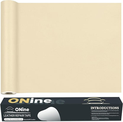 ONine Leather Repair Tape,Self Adhesive Leather Repair Patch,Leather Patches for Furniture,Sofa,Car Seats,Office Chair. Vinyl Repair Kit 16x48in(White Khaki)