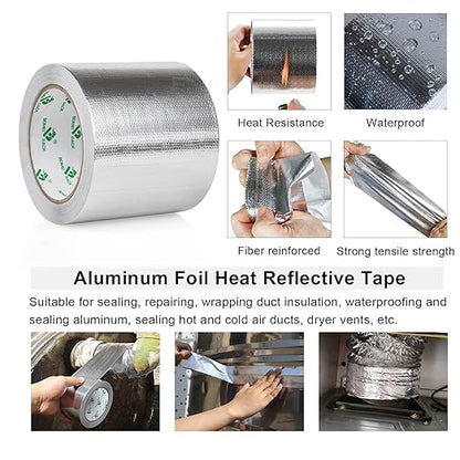 BOMEI PACK Adhesive Aluminum Foil Heat Shield Tape Barrier 4in x 66ft, Fiberglass Thermal Insulation Reflective Material High Temp