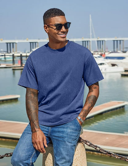 COOFANDY Men's Cotton T-Shirts Oversized Shirt Short Sleeves Streetwear Loose Fit Summer Tee Tops Washed Basic Unisex Shirts