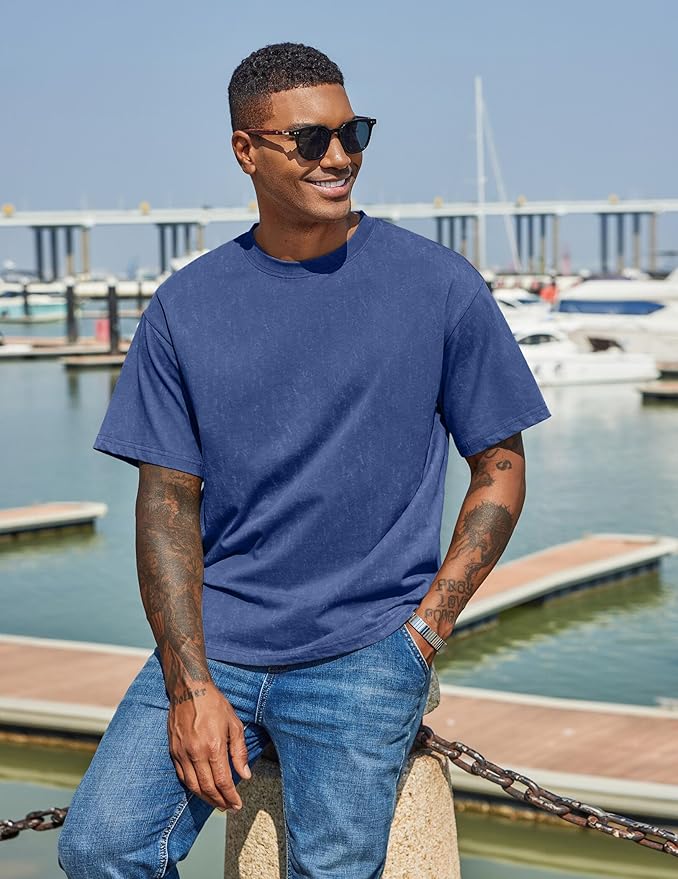 COOFANDY Men's Cotton T-Shirts Oversized Shirt Short Sleeves Streetwear Loose Fit Summer Tee Tops Washed Basic Unisex Shirts