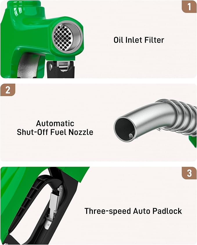 1"NPT Green Automatic Shut-Off Fuel Nozzle, Diesel Gas Pump Nozzles Max Flow Rate 30 GPM, 19/16" (OD=30mm) Spout Car Fuel Filling Transfer Nozzle Used for Diesel Petrol Gasoline Kerosene