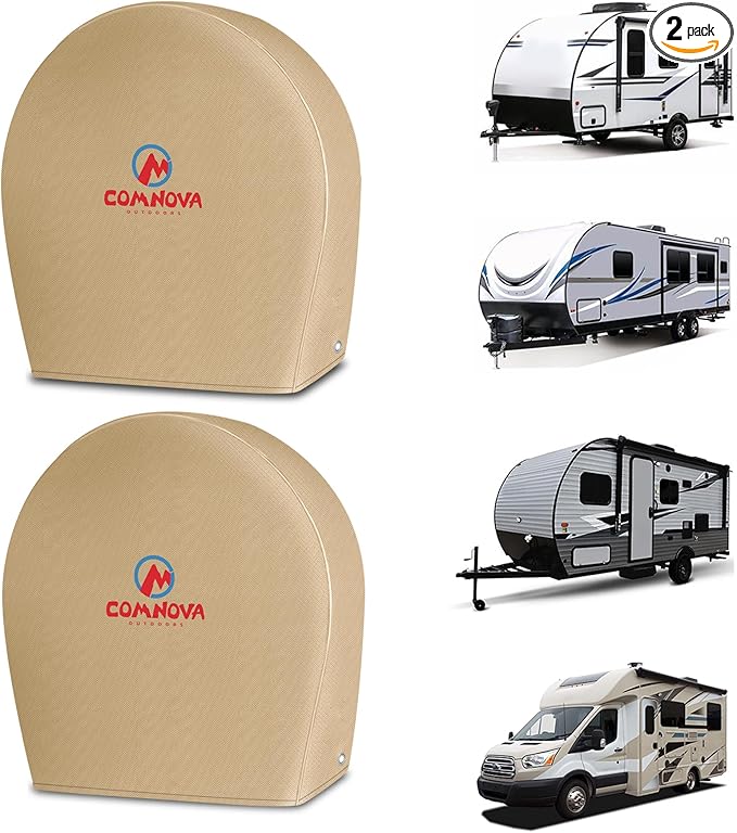 Comnova RV Tire Covers 2 Pack - 600D Tough Tire Wheel Cover Protector for RV, Truck, SUV, Trailer, Camper, Boat and Van, Heavy Duty & Waterproof Tire Cover, Fits Tire Diameters 30-32 Inch, Beige