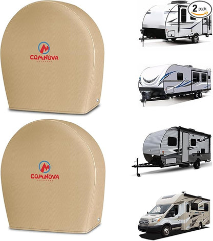 Comnova RV Tire Covers 2 Pack - 600D Tough Tire Wheel Cover Protector for RV, Truck, SUV, Trailer, Camper, Boat and Van, Heavy Duty & Waterproof Tire Cover, Fits Tire Diameters 30-32 Inch, Beige