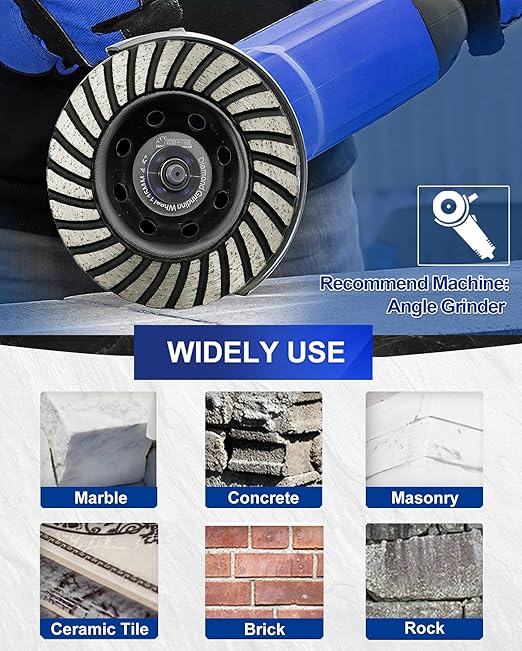 SHDIATOOL 7 Inch Turbo Row Diamond Grinding Cup Wheel for Concrete Granite Marble Masonry Brick Fits 7/8 Inch Arbor