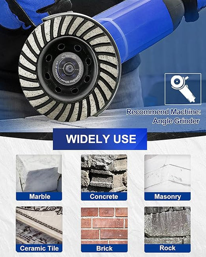 SHDIATOOL 7 Inch Turbo Row Diamond Grinding Cup Wheel for Concrete Granite Marble Masonry Brick Fits 7/8 Inch Arbor