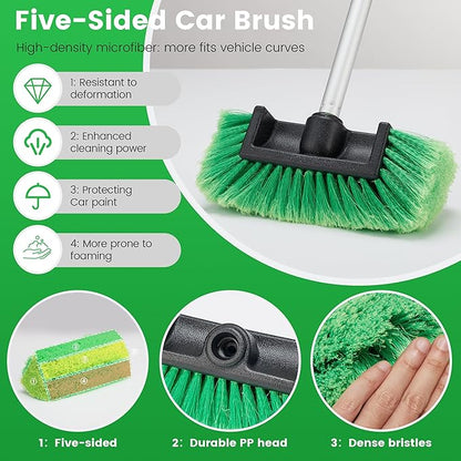 Car Wash Brush with Long Handle, 60'' Soft Bristle Cleaning Brush, Car Cleaning Brushes, Carwash Brushes for SUV, RV, Boat, Truck, House Siding, Sweep Snow, Green