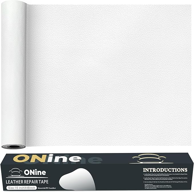 ONine Leather Repair Patch，Leather Repair Tape, 16 x 48 inches Leather Repair Patch for Furniture,Vinyl Repair kit，Leather Couch Patch，for Sofas, Furniture, car Seats(White-Litchi Grain)