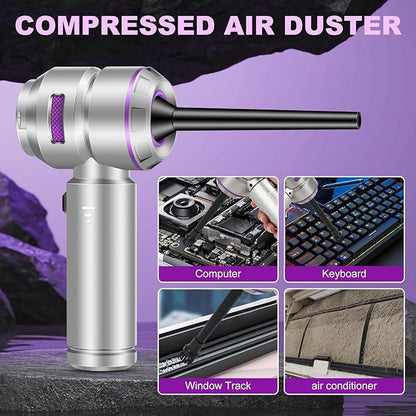 Handheld Car Vacuum Portable Cordless - 18000PA High Power with Brushless Motor, 4-in-1 Air Duster, Blower, Pump & Rechargeable Mini Vacuum for Car, Home, Office (Silver Grey+Purple)