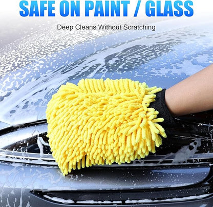 Premium Car Wash Drying Mitt, Car Wash Mitt Scratch Free, Car Sponge Wrapped in Soft, Machine Washable (2Pack) (Yellow)