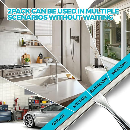 2PACK 12-Inch All-Purpose Shower Squeegee for Shower Doors, Tile Shower Walls, Bathroom, Window, Glass and Car Windshield, Mirrors and Kitchen-Stainless Steel, Silver