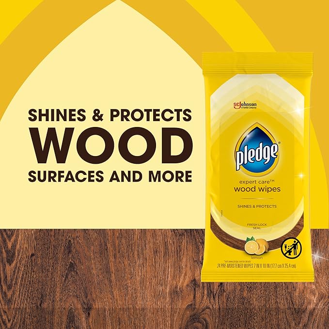 Pledge Expert Care Enhancing Wood Wipes, Lemon Scent, 24 Count (Pack of 6, 144 Total Wipes)