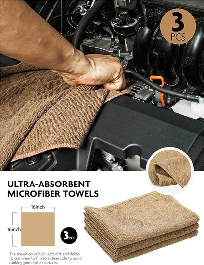 Fantasticlean 9PCS Car Interior Detailing Set, Microfiber Cloth & Applicator, Single-Head Detailing Brushes, Natural Bristles, Scratch-Free & Ultra-Soft for Seats Leather Care or Cleaning