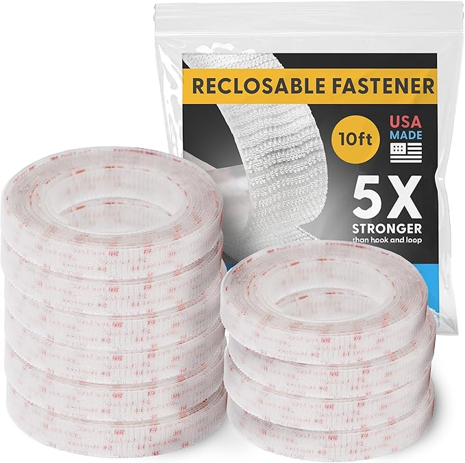 Industrial Strength - 10FT 10Pack - Clear Indoor/Outdoor Adhesive Mounting Tape - Self Mating Reclosable Fastener Compatible with 3M SJ3550 / SJ3560 Dual Lock