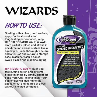 Wizards Hybrid Ceramic Car Wash and Wax Wash Si02 Infused Shampoo - Cleans, Coats & Protects Car Wash Liquid for Mechanics & Car Enthusiasts