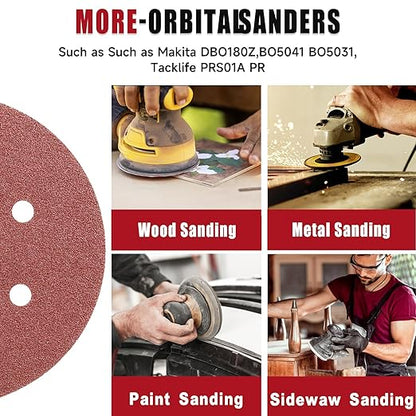 100 PCS 6 Inch Sanding Discs 100 Grit, 6 Hole Hook and Loop Sandpaper, Round Orbital Sand Paper Discs for Sander