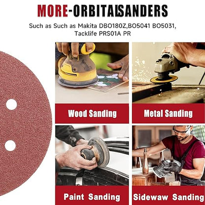 100 PCS 6 Inch Sanding Discs 60 Grit, 6 Hole Hook and Loop Sandpaper, Round Orbital Sand Paper Discs for Sander
