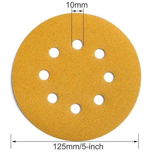 Aiyard 5-Inch 8-Hole Hook and Loop Sanding Discs 150-Grit Random Orbit Sandpaper, 100-Pack