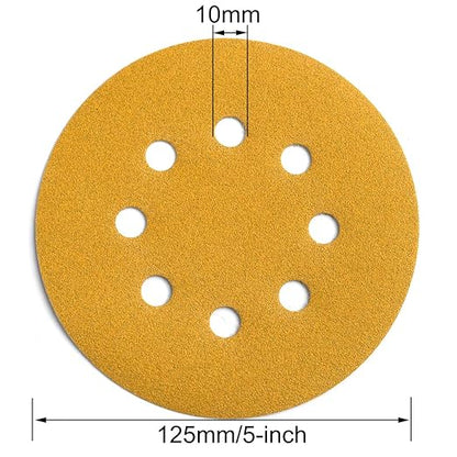 Aiyard 5-Inch 8-Hole Hook and Loop Sanding Discs 150-Grit Random Orbit Sandpaper, 100-Pack