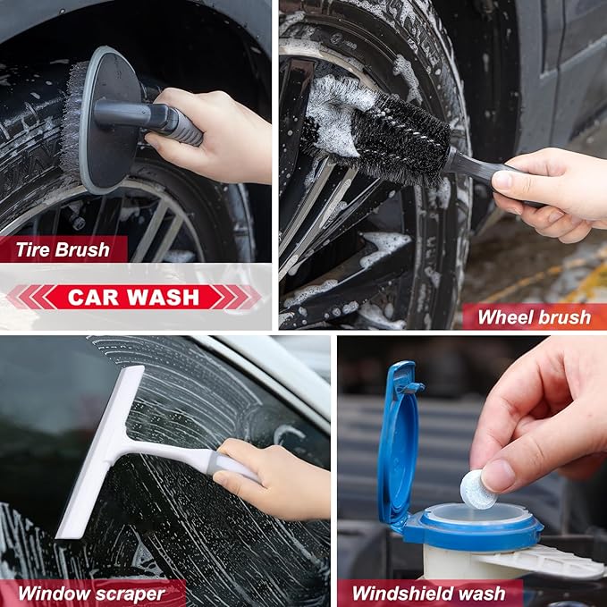 GPUSFAK 26Pcs Car Wash Cleaning Kit with Foam Gun Sprayer Detailing Brushes Window Water Scraper Tire Brush Towels Complete Interior Exterior Detailing Set for Car