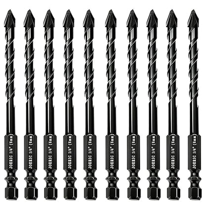 10pc 1/4” Black Ceramic Tile Drill Bit, 6mm Porcelain Drill Bit Concrete Drill Bit for Glass,Brick,Plastic,Cement,Wood,Ceramic,Metal,Marble.