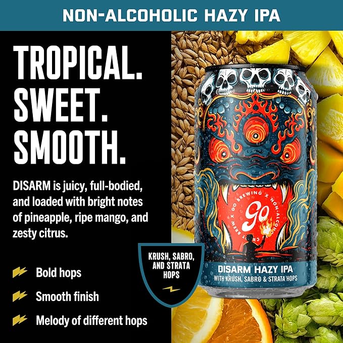 Go Brewing - IPA 12 Mixed Pack - Non Alcoholic Beer - Small Batch Brew - Low Calorie Drink - Featuring Double IPA, Disarm Hazy, Grapefruit & Tropical IPA - Low-Calorie, NA Brew (12 oz, 12 Pack)