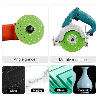 LOZLIN 3PCS 115MM Vacuum Brazed Ultra-Thin Multi-Pore Flat Abrasive Sheet Disc for Porcelain Glass Ceramic Tile Granite Marble Diamond Saw Blade (Green and Porous, 5)