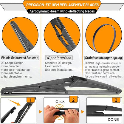 AUTOBOO 28"+21" Windshield Wipers with 12" Rear Wiper Blade Replacement for Mercedes-Benz ML-Class W164 2006-2011 ML320 ML350 ML550 ML63 2005-2012 X164 GL-Class W251 R-Class -Original Factory Quality