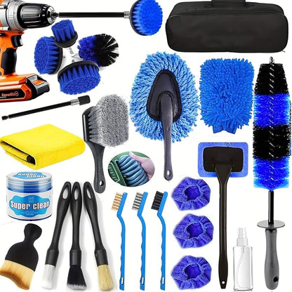 26Pcs Car Detailing Kit, Car Detailing Brush Set, Auto Detailing Drill Brush Set, Car Detailing Brushes, Car Wash Kit, Car Accessories For Men, Car Cleaning Tools Kit for Interior, Exterior, Wheels