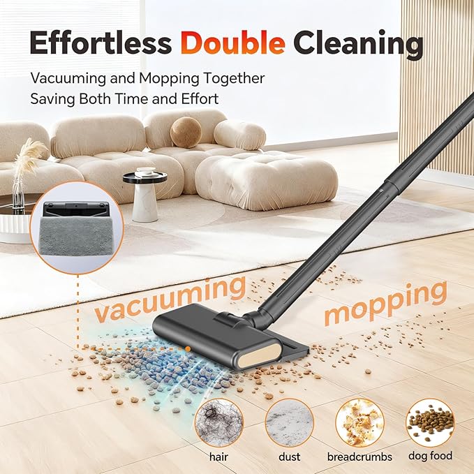 Cordless Vacuum Cleaner, Powerful Suction Vacuum Cleaners for Home, Stick Vacuum Cordless Rechargeable with LED Screen and 3-Speed Suction, Lightweight Vacuum for Hard Floors Carpets Pet Hair, Gold