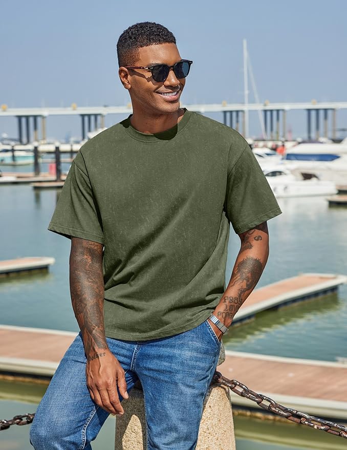COOFANDY Men's Cotton T-Shirts Oversized Shirt Short Sleeves Streetwear Loose Fit Summer Tee Tops Washed Basic Unisex Shirts