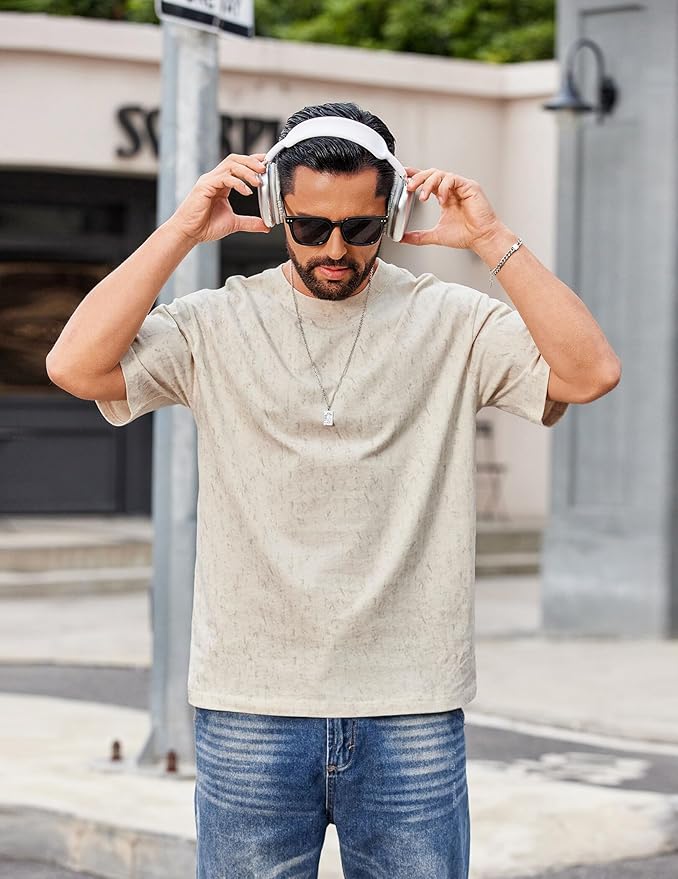 COOFANDY Men's Cotton T-Shirts Oversized Shirt Short Sleeves Streetwear Loose Fit Summer Tee Tops Washed Basic Unisex Shirts