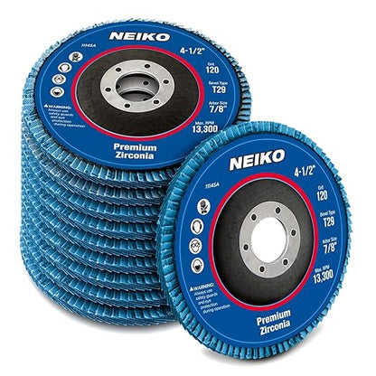 NEIKO 11145A 10 Pack Zirconia Flap Discs 4-1/2 for Angle Grinder, 120 Grit Flapper Wheel, Angled T29 Grinding Wheel 4.5 Inch Flap Disc, 7/8" Arbor Grinding Disc, Flap Wheel for Wood & Metal Sanding