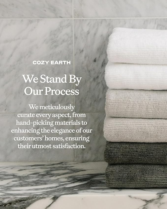 Cozy Earth Ribbed Hand Towel Set - 60% Cotton 40% Viscose from Bamboo Hand Towels - Soft & Absorbent Textured Ribbed Pattern - 2 Pack White