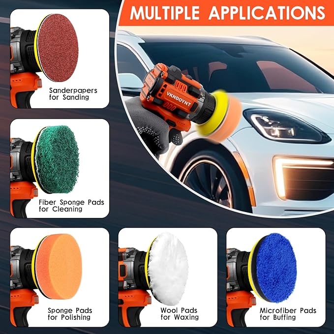 Brushless Cordless Polisher, 2 Variable Speed Mini Buffer Polisher (0-500/0-3000 RPM), 2Pcs 3.0Ah Batteries, 1/2/3" Backing Pads, 52 Accessories, Small Sander for Car Detailing/Buffing/Sanding/Waxing