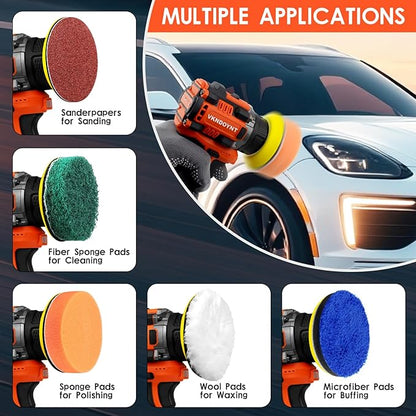 Brushless Cordless Polisher, 3" Mini Buffer & Sander Machine Kit, 2 Variable Speed Small Sander (0-500/0-3000 RPM), 3.0Ah Battery, 31 Accessories for Car Detailing/Buffing/Sanding/Waxing
