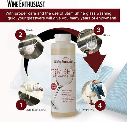 Wine Enthusiast Stem Shine - Wine Glass Liquid Cleaner to Eliminate Streaks, Remove Odor, Clean Contaminants & Grim – Hand Wash Delicate Glassware & Crystal (16 oz)