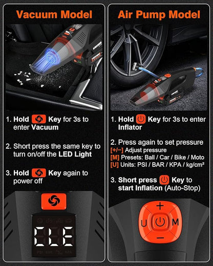 Viewmax 2-in-1 Car Vacuum and Tire Inflator - 20V Cordless Handheld Vacuum Cleaner & 150PSI Air Pump with Pressure Gauge, 18000Pa Suction, Portable Air Compressor for Tires Pump and Car Cleaning