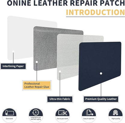 ONine Leather Repair Tape,Self Adhesive Leather Repair Patch,Leather Patches for Furniture,Sofa,Car Seats,Office Chair. Vinyl Repair Kit 8x48in(Blue)