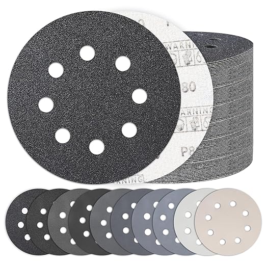 100PCS 5 Inch Hook and Loop Sanding Discs, 8 Hole Wet Dry Orbital Sander Sandpaper 80-5000 Grit Assortment Silicon Carbide Sand Paper for Automotive Wood Metal Glass
