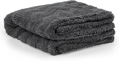 Greenfound Microfiber Towel for Cars, 1000GSM Car Drying Towel, Double Twist Pile & Edgeless Design, No Streaks, Scratches, or Water Spots, Soft and Absorbent, 18"×24", Wave Grey