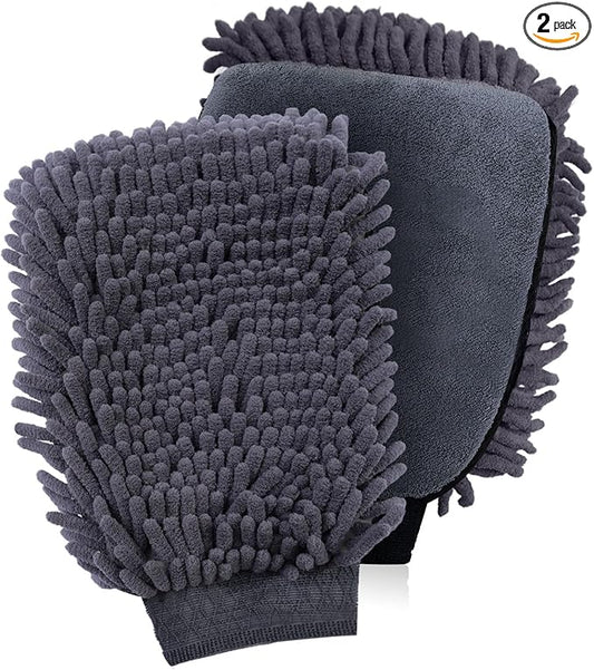 Premium Car Wash Drying Mitt, Car Wash Mitt Scratch Free, Car Sponge Wrapped in Soft, Machine Washable (2Pack) (Grey)