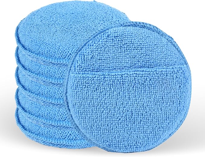 YAIOZHS 6PCS Wax Applicator Pads, 5" Microfiber Applicator Pad with Finger Pocket, Foam Buffing Pad for Car Detailing & Cleaning