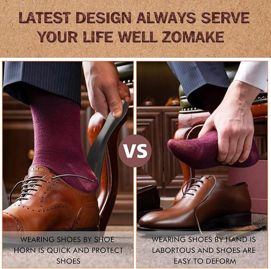 ZOMAKE Long Shoe Horn for Seniors Men,Metal Shoehorn Long handle for Boots, 22.8'' Shoe Spoon Helper