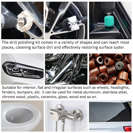 Unicaravan Aluminum Wheel Polishing Kit for Drill Buffing Wheel for Car Motorcycle Wheel Rim Manifold Polishing for Stainless Steel Chrome Wood Plastic Ceramic Glass Woods Machine Jewelry etc 31PCS