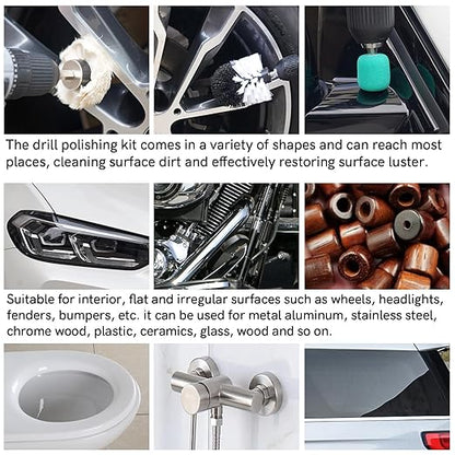 Unicaravan Aluminum Wheel Polishing Kit for Drill Buffing Wheel for Car Motorcycle Wheel Rim Manifold Polishing for Stainless Steel Chrome Wood Plastic Ceramic Glass Woods Machine Jewelry etc 31PCS